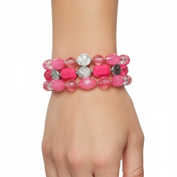 paparazzi Jewelry - Paparazzi Vibrant Pink and Silver Bracelet Set Of 3